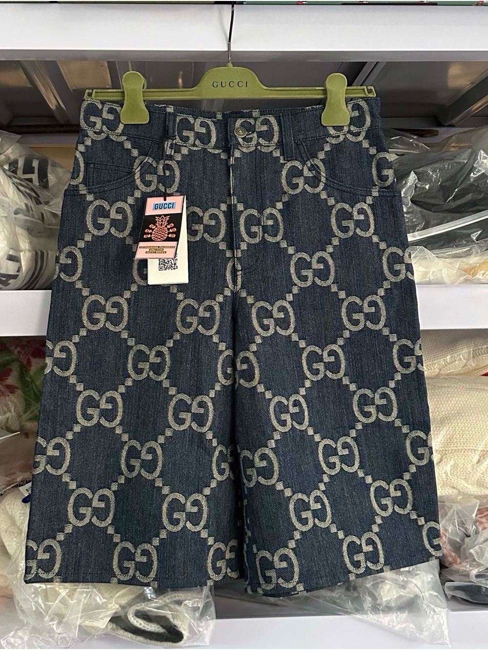 Gucci Blue Denim GG Logo Shorts